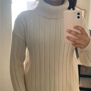 WoolOvers 100% lambswool chunky Cream Turtleneck ribbed Sweater